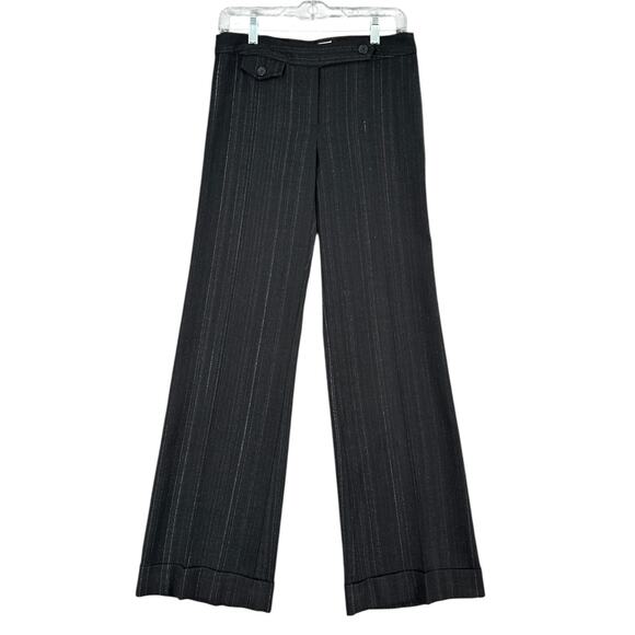 TRINA TURK Black Stripe Wide-Leg‎ Cuffed Hem Wool Dress Trousers Size 4 - Picture 1 of 7